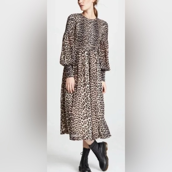 NWOT Ganni Georgette Leopard Print Maxi‎ Dress - 4 (EU36) - Picture 1 of 13